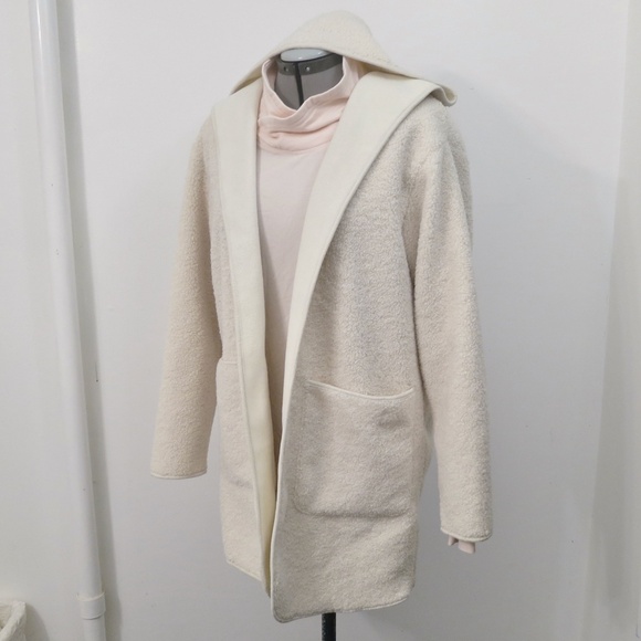 Joie Borg Teddy Sherpa Hooded Open Cardigan Jacket Vanilla Ivory Size M - Picture 1 of 13